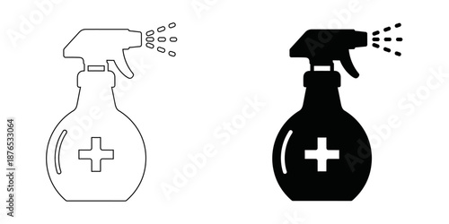 Disinfectant Spray Bottle Icons - Antiseptic Sanitizer and Cleaning Mist Symbols for Healthcare and Hygiene