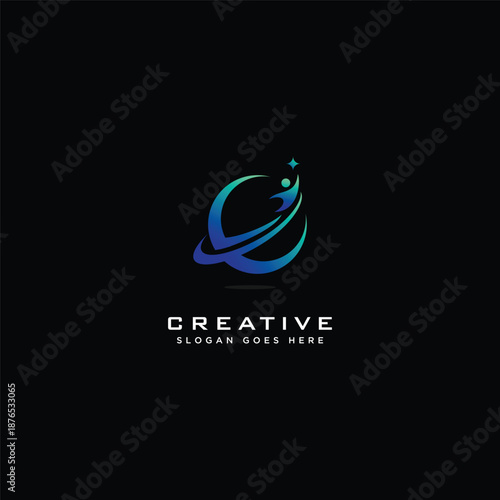 Webrising star people logo design, people rising star logo design on black background