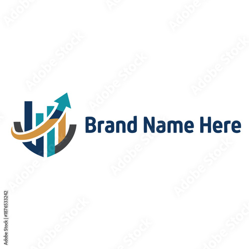 Free Download Finance Logo Template Featuring a Bar Chart with Upward Growth Arrow and Shield Icon for Business Financial Planning Investment Success Corporate Analysis and Economic Consulting Services - GFXLoad