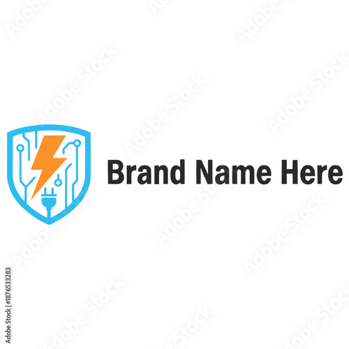 Free Download Electrical Logo Template with Shield Lightning Bolt and Circuit Pattern for Power Energy Engineering Security Digital Electrician Services and Maintenance Business Identity in Vector Style - GFXLoad