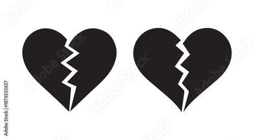 Set of Two Broken Heart Silhouette Vectors for Heartbreak Sadness and Separation Concept Designs