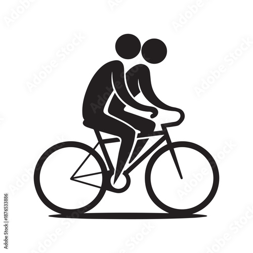 Romantic Couple Riding Bicycle Silhouette Vector for Wedding Anniversary and Outdoor Date Concept