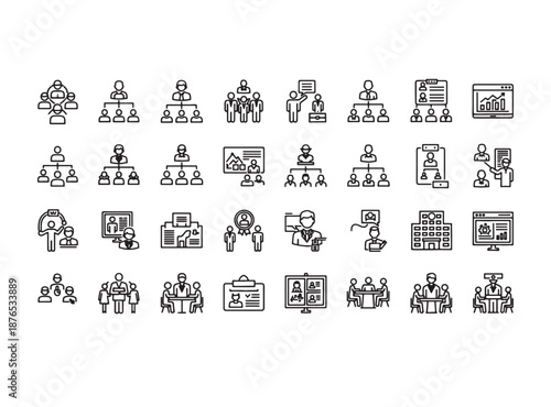 Business Team and Organization Icon Set – People, Leadership, and Company Structure Vector