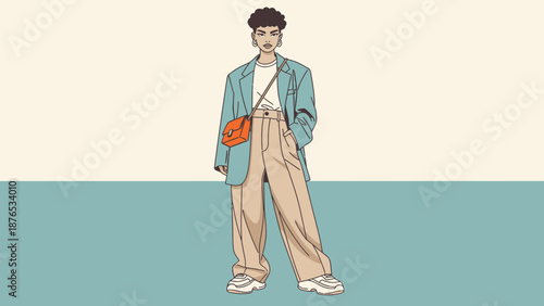 Stylish young woman with short hair in casual chic outfit