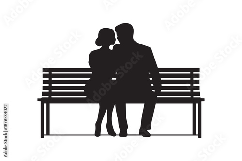 Romantic Couple Sitting on a Park Bench Silhouette Vector for Date Night Wedding Anniversary and Love Concept