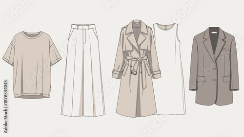 Elegant clothing illustrations for fashion design and style inspiration