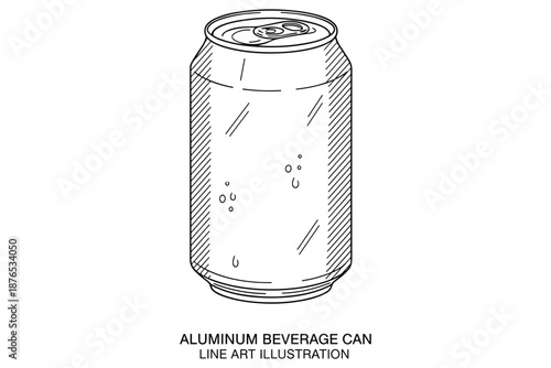 Aluminum beverage can line art illustration on transparent background vector graphic object