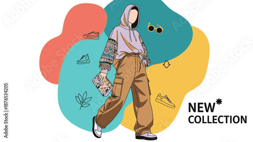 Fashionable young woman in trendy outfit with new collection