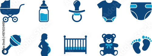 Collection of Baby Icons Featuring Stroller, Bottle, and More