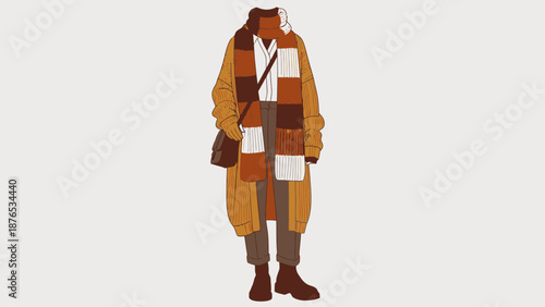 Stylish woman wearing warm autumn fashion clothing and accessories