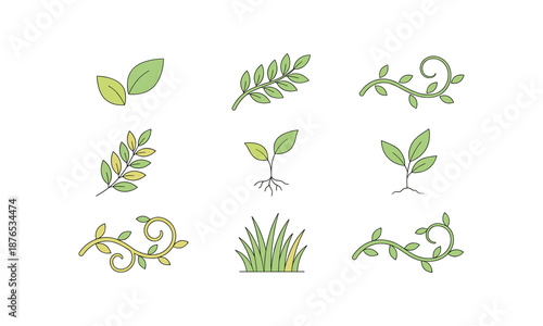 Greenery set bundle spring leaf and plant decorations for graphic design