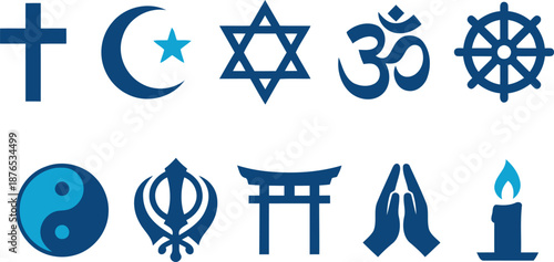 Collection of Religious and Spiritual Symbols Representing Various Faiths