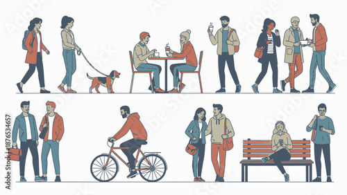 People going about daily life in an urban setting