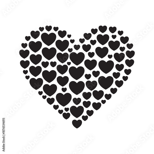 Artistic Heart Shape Silhouette Composed of Various Small Hearts for Romantic Valentine Card Designs