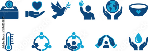 Collection of Charity and Community Icons in Blue Tones