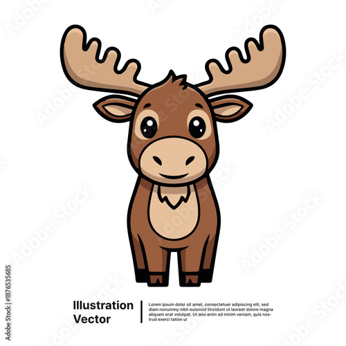 Illustration of a cartoon moose with large antlers standing in a plain background