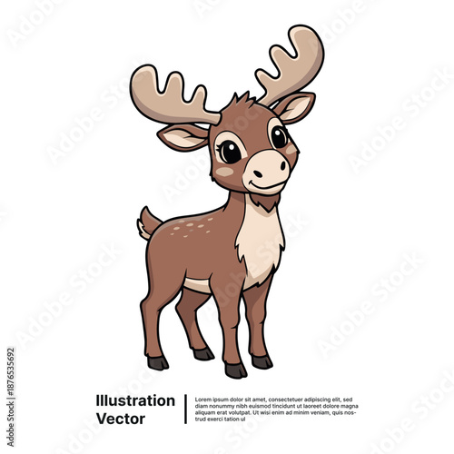 A cartoon deer illustration standing in a neutral background with a friendly gaze