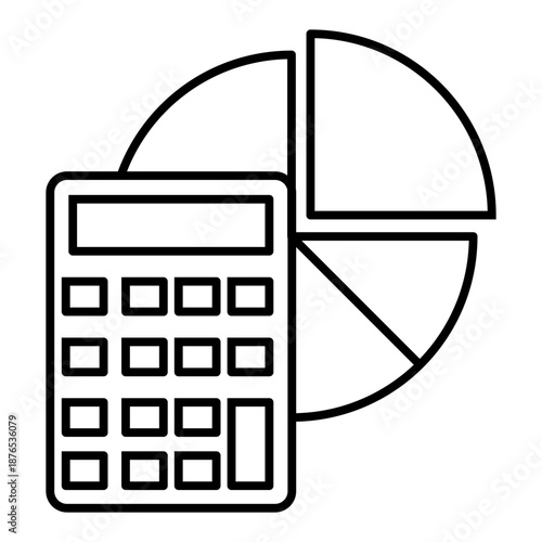 calculator and pie chart line icon with editable stroke