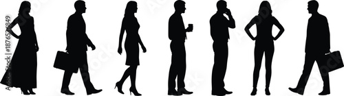Business people silhouettes set with professional men and women walking and standing in various corporate poses isolated on white background.
