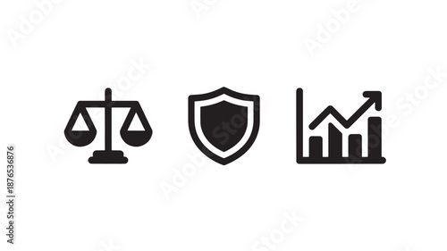 Business icons in minimalist style with dark color scheme on white background for financial analysis
