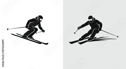 Dynamic black silhouettes of people skiing and snowboarding, perfect for winter sport designs
