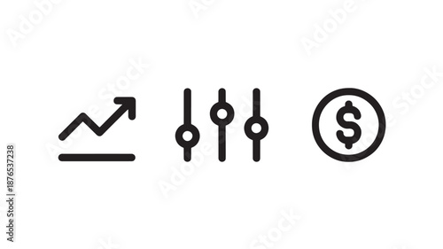 Financial growth icons in simple line style with dark color on white background for business infographics