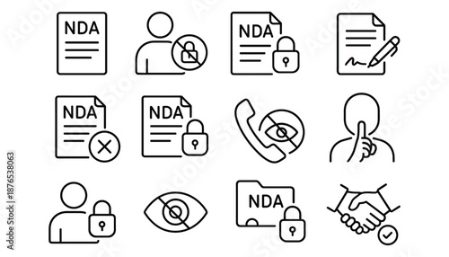Non disclosure agreement vector icons set collection of legal contract protection document