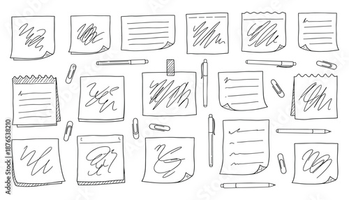 Note paper sketch vector set collection of various note papers and office stationery for office work