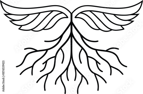 roots and wings   line art vector illustration on transparent background
