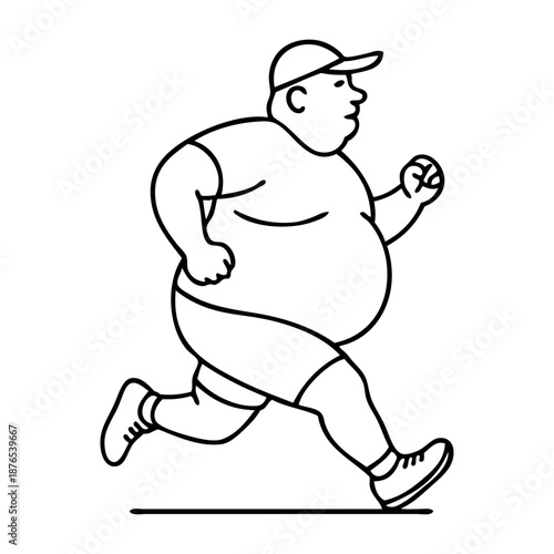 Dibujo sencillo con líneas de un hombre con sobrepeso con gorro corriendo para perder peso