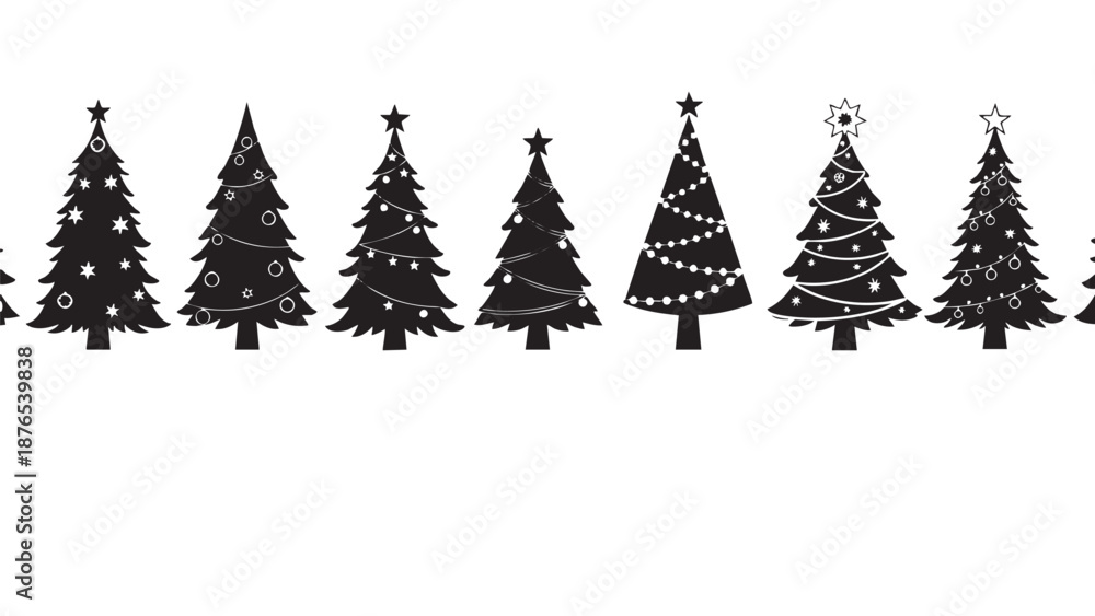 Obraz premium Christmas Trees Collection with Holiday Decorations Isolated on Transparent Background