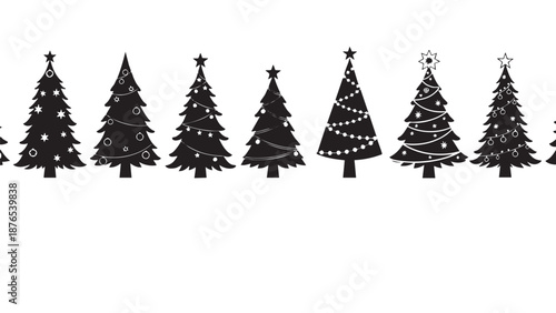 Christmas Trees Collection with Holiday Decorations Isolated on Transparent Background