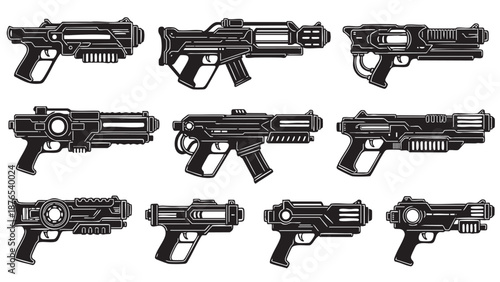 Collection of diverse modern handguns and pistols for firearms enthusiasts