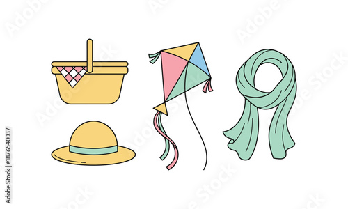 Spring picnic activity set bundle spring vector illustration collection items
