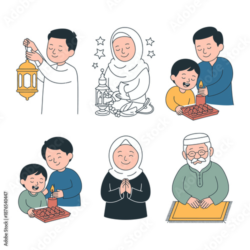 Joyful Muslim Family Celebrating: Embrace the spirit of togetherness and celebration with a heartwarming depiction of a Muslim family. This illustration captures the essence of faith, joy.