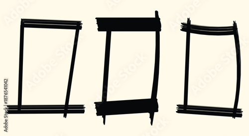 Black Grunge Frame Set. Distressed Borders. A vector collection of rough rectangular outlines, hand drawn ink strokes and vintage edges for photo collage, quote poster, and invitation.