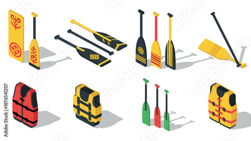 Isometric paddle and life vest collection for water sports activities