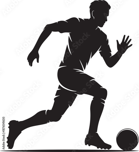 Soccer Player Shooting Ball Silhouette, Soccer Player Dribbling Ball Silhouette