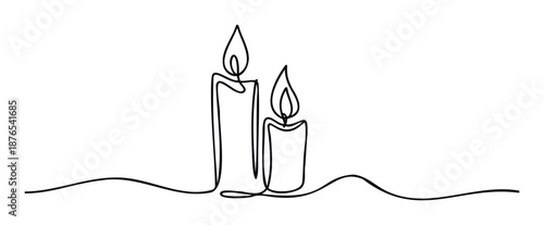 A simple continuous line drawing illustrating two lit candles symbolizing peace and warmth, perfect for meditative publications or reflective greeting themes.