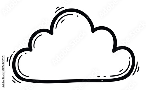 Simple doodle style cloud shape with a bold black stroke, suitable for comic strips, social media posts, interactive applications, and personal blogs