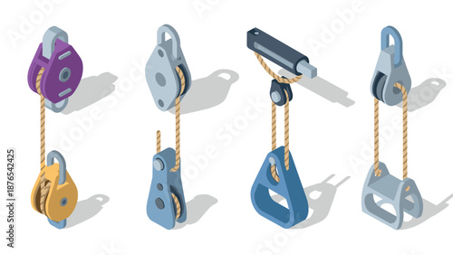 Isometric pulley system collection with various designs and colors