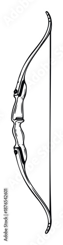 Dynamic outline of a recurve bow, perfect for sporting goods advertising, archery club promotions, or educational materials about traditional and modern bow hunting equipment.