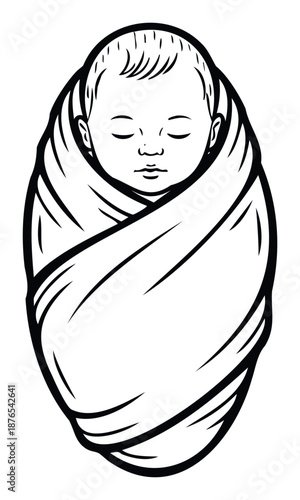 A tender sleeping newborn baby gently swaddled in a soft blanket, ideal for familyrelated content, maternity clinics, baby product branding, and childrens health publications.
