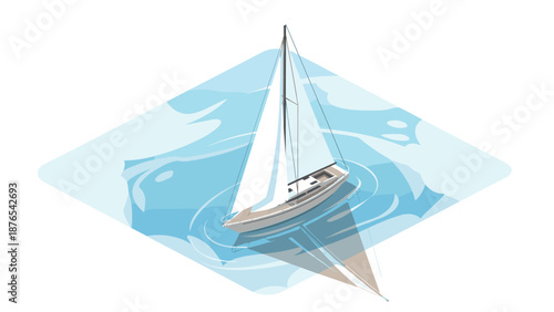 Elegant sailboat on tranquil water in isometric design