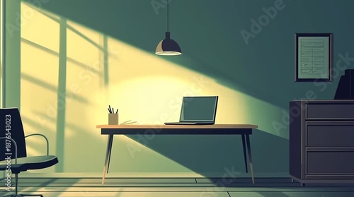 Modern Office Workspace with Sunlight Streaming Through Window