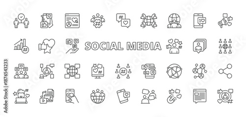 Social media icons in line design. social media, social network, communication, sharing, content, platform, community on white background vector. Social media editable stroke icons