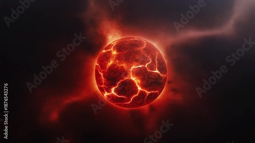 Professional astronomical render of a dying red sun featuring intense mass loss and solar flares.