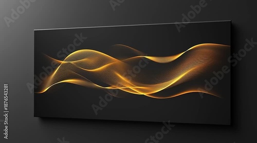 Golden Flowing Waves Abstract Background with Dark Backdrop