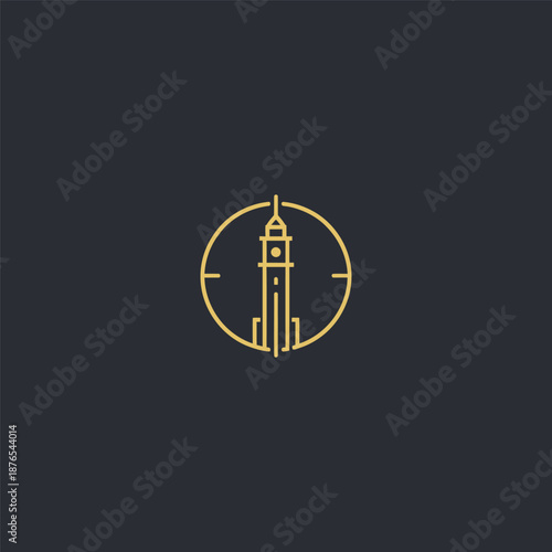 Clocktower logo in elegant and balanced simple line design.