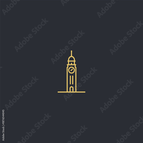 Clocktower logo in elegant and balanced simple line design.